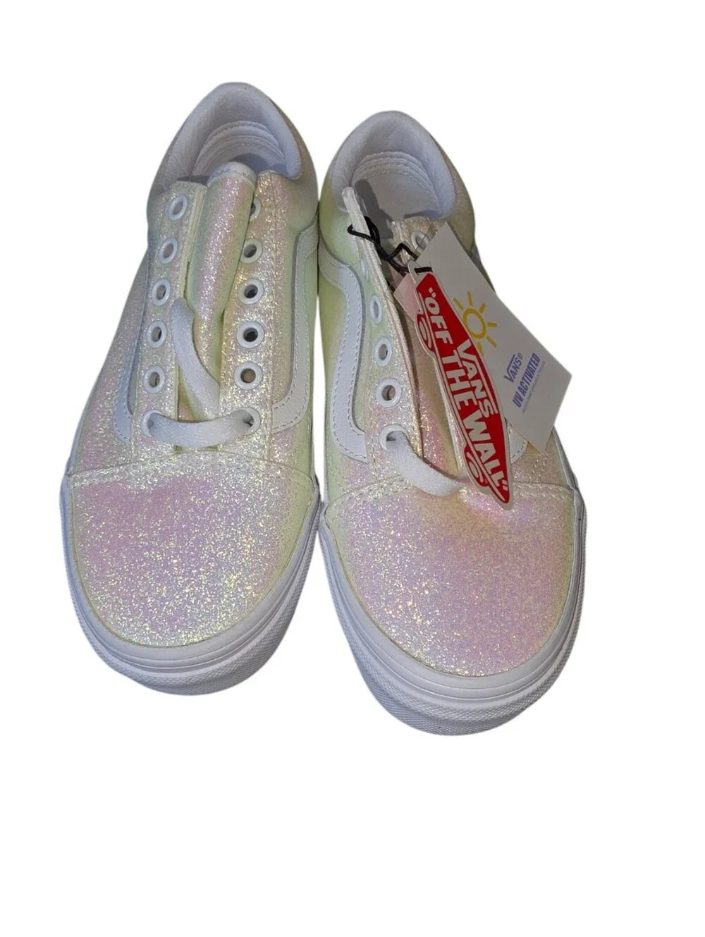 NWT Vans Glitter Iridescent  Sz 6 Sneakers White Pink